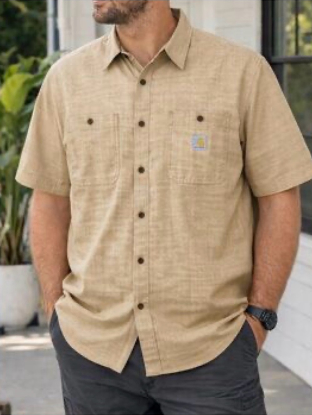 Carhartt Shirt Rugged Flex Men's 2XL Relaxed Fit Short Sleeve Khaki Beige New